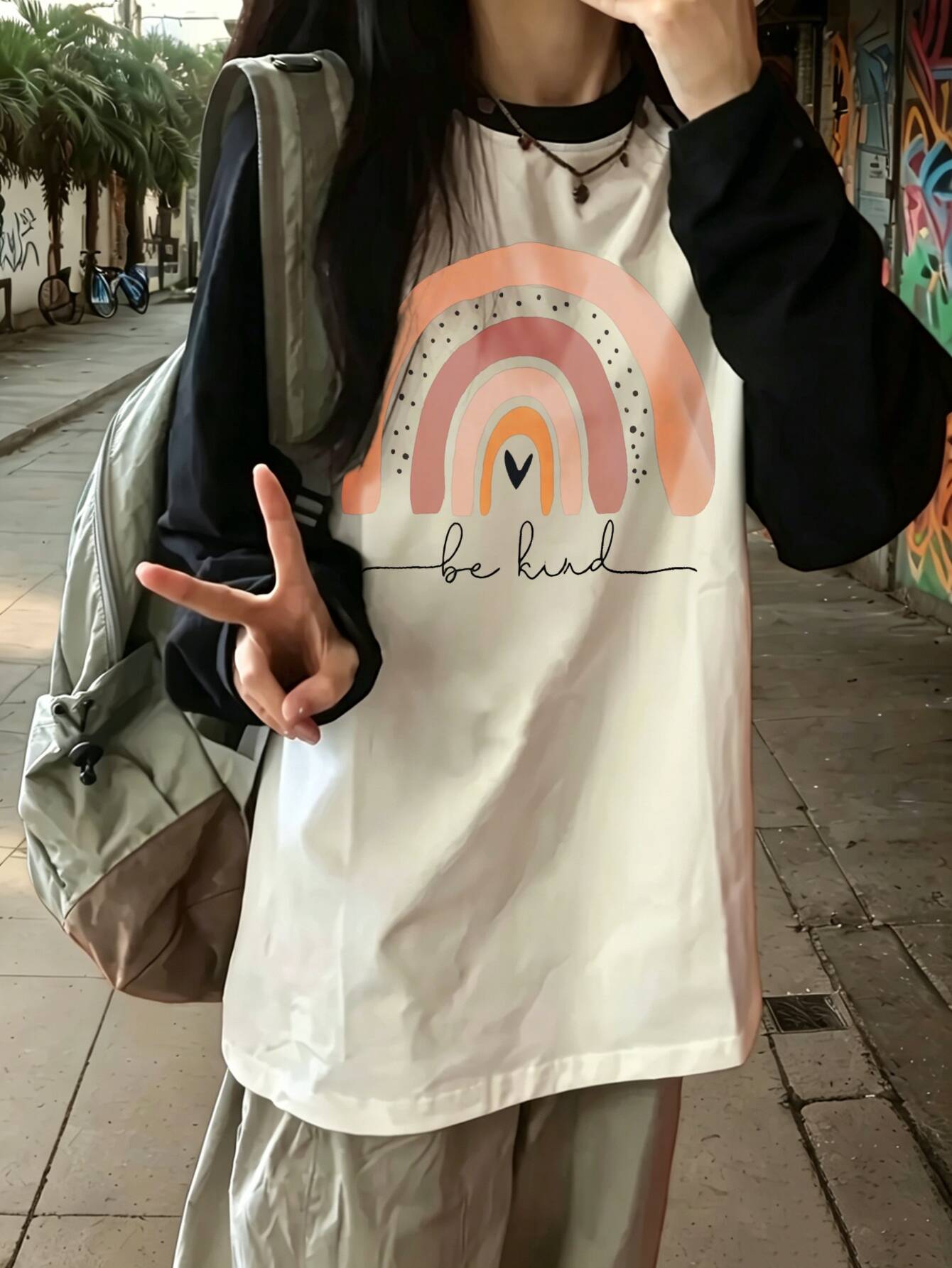 harajuku vintage Casual Rainbo - đánh giá và giá Tee Graphic Print