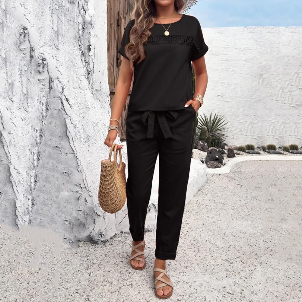 2 Pcs/Set Women Top Pants Suit - đánh giá và giá Short Linen Drawstring
