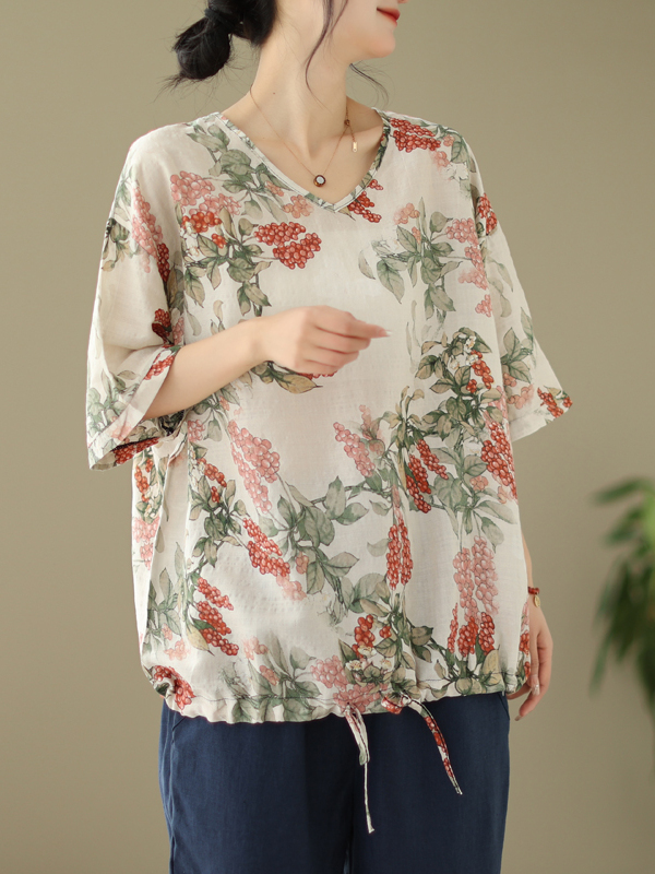 Summer Loose Cotton Linen Prin - đánh giá và giá Short Linen Drawstring