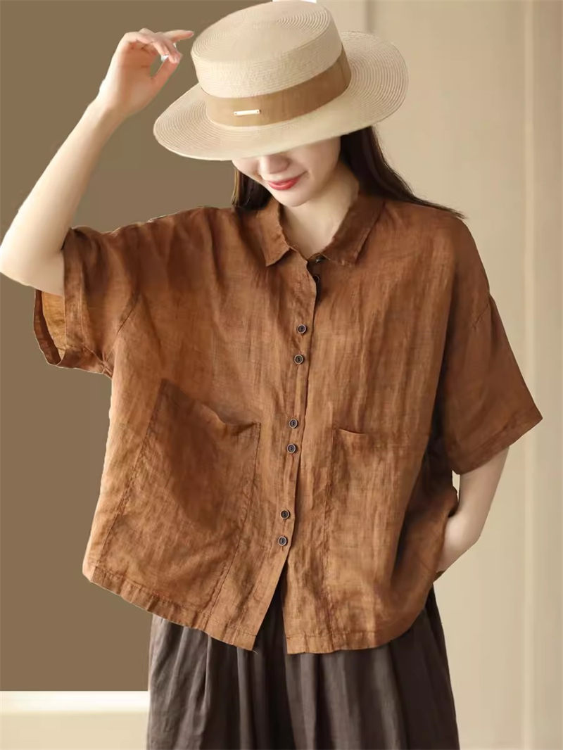 Retro Solid Color Summer Cotto - đánh giá và giá Linen Shirt Breathable
